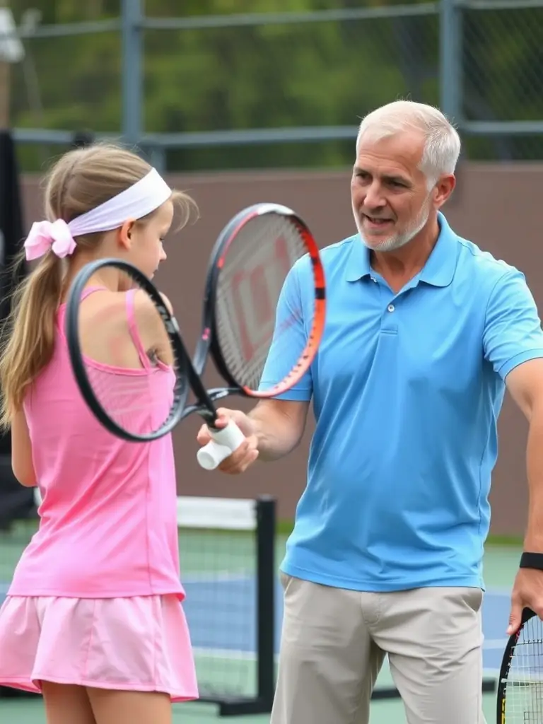 An image of a tennis coach providing personalized instruction to a player, emphasizing technique and strategy.